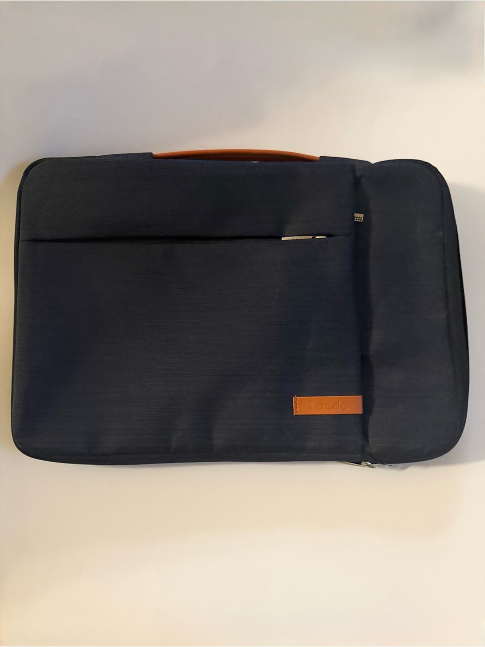 Navy Laptop Sleeve with Tan Accent